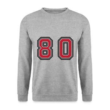 80 Zahl Symbol - Unisex Pullover - Weißgrau meliert - Vorne - Alina (178cm) & Michal (187cm)