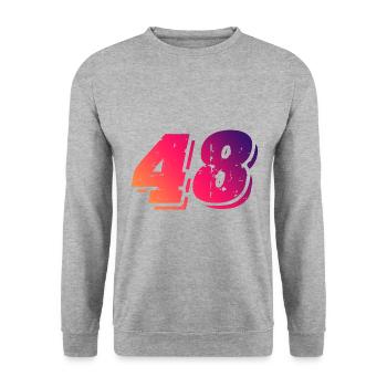 48 Zahl Symbol - Unisex Pullover - Weißgrau meliert - Vorne - Alina (178cm) & Michal (187cm)