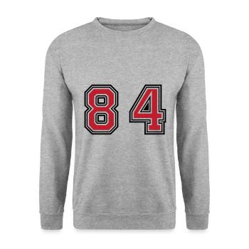 84 Zahl Symbol - Unisex Pullover - Weißgrau meliert - Vorne - Alina (178cm) & Michal (187cm)