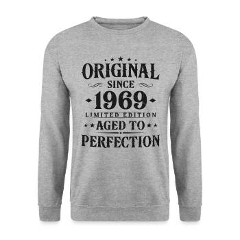 Cadeau d’anniversaire Vintage original 1969 - Sweat-shirt Unisexe - gris chiné - Devant - Alina (178cm) & Michal (187cm)