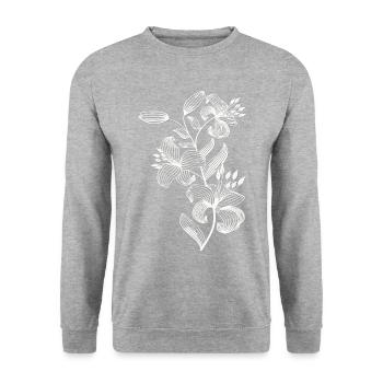 Weiße Linienblumen Kontrast - Unisex Pullover - Weißgrau meliert - Vorne - Alina (178cm) & Michal (187cm)