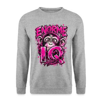 Enormous IQ – Funny Monkey Genius Design - Unisex Pullover - Weißgrau meliert - Vorne - Alina (178cm) & Michal (187cm)