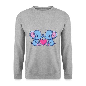 Elefant Comic Paar Liebe - Unisex Pullover - Weißgrau meliert - Vorne - Alina (178cm) & Michal (187cm)