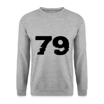 79 Zahl - Unisex Pullover - Weißgrau meliert - Vorne - Alina (178cm) & Michal (187cm)