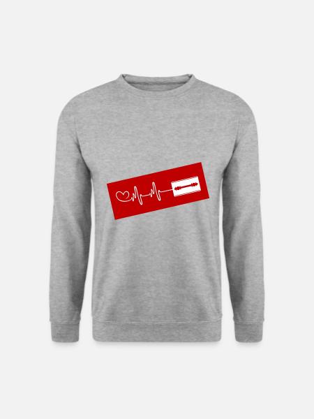 Rasierklinge Puls Herz Liebe - Unisex Pullover - Weißgrau meliert