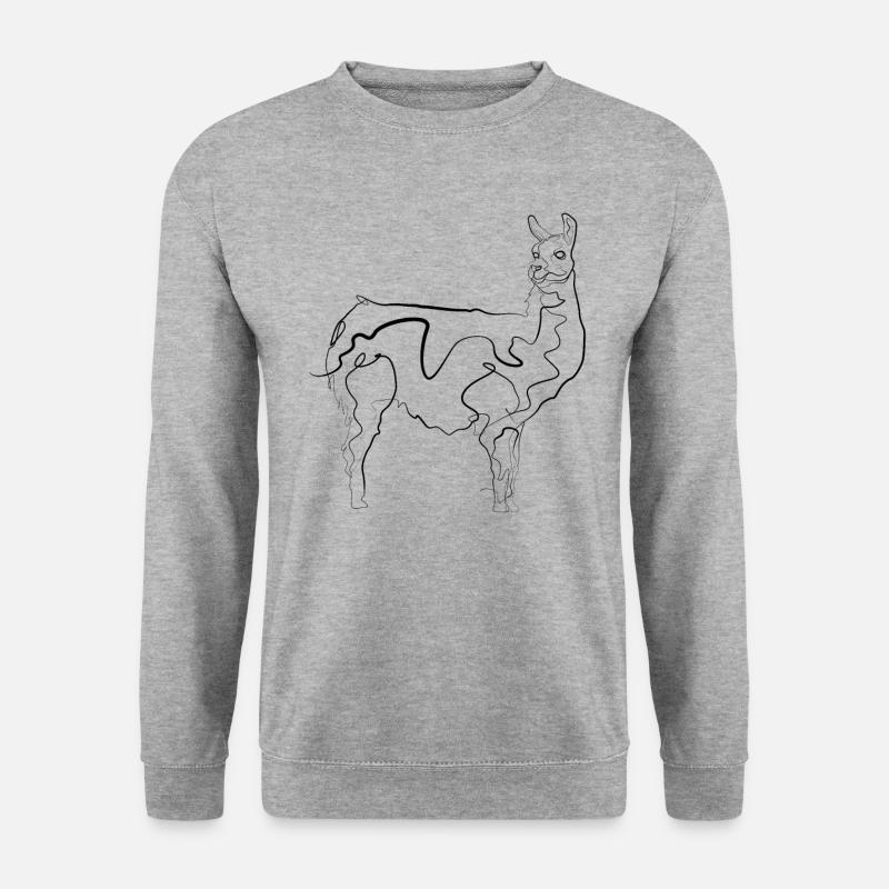 Lama - one line drawing - Unisex Pullover - Weißgrau meliert