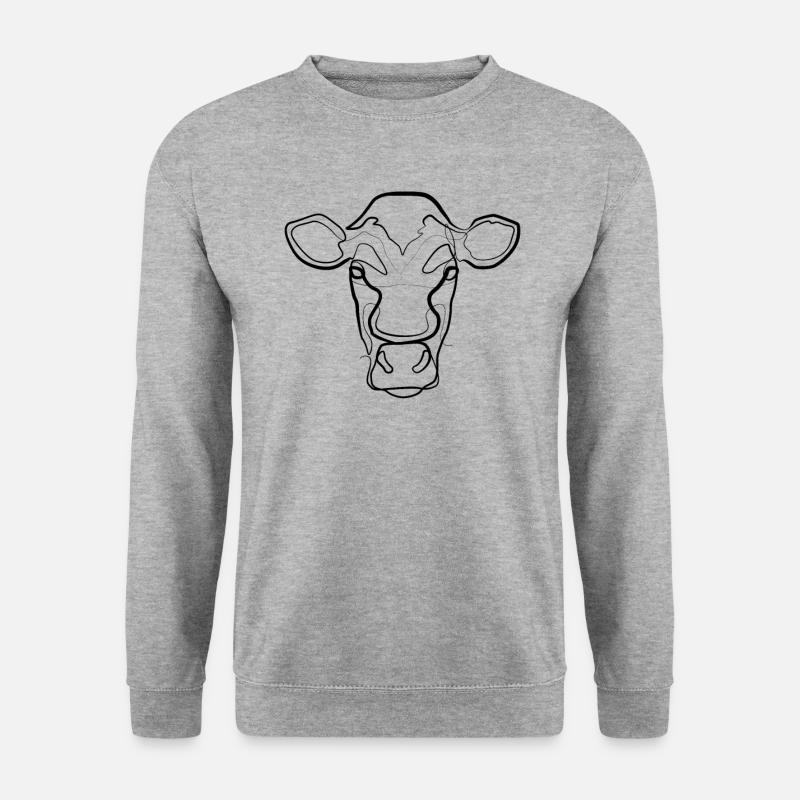 Kuh - one line drawing - Unisex Pullover - Weißgrau meliert