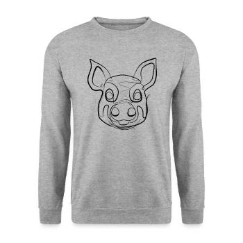 Porc - one line drawing - Sweat-shirt Unisexe - gris chiné - Devant - Alina (178cm) & Michal (187cm)