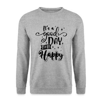 Glücklich Zitat - Unisex Pullover - Weißgrau meliert - Vorne - Alina (178cm) & Michal (187cm)