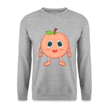 Pfirsich Comic - Unisex Pullover - Weißgrau meliert - Vorne - Alina (178cm) & Michal (187cm)