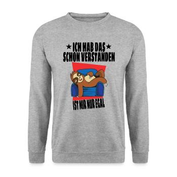 Faultier Spruch Sarkasmus Ironie Humor Geschenk - Unisex Pullover - Weißgrau meliert - Vorne - Alina (178cm) & Michal (187cm)
