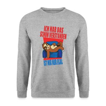 Faultier Spruch Humor Sarkasmus Ironie Geschenk - Unisex Pullover - Weißgrau meliert - Vorne - Alina (178cm) & Michal (187cm)