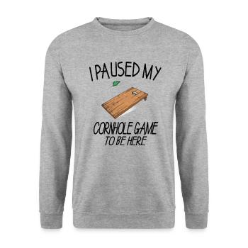 I Paused My Cornhole Game To Be Here Trendsport - Unisex Pullover - Weißgrau meliert - Vorne - Alina (178cm) & Michal (187cm)