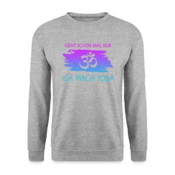 Yoga, Spruch - Unisex Pullover - Weißgrau meliert - Vorne - Alina (178cm) & Michal (187cm)
