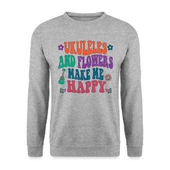 Ukuleles and flowers make me happy - Unisex Pullover - Weißgrau meliert - Vorne - Alina (178cm) & Michal (187cm)