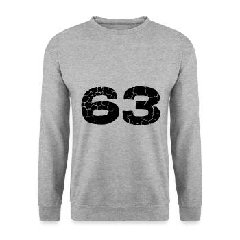 63 Zahl Trikot - Unisex Pullover - Weißgrau meliert - Vorne - Alina (178cm) & Michal (187cm)
