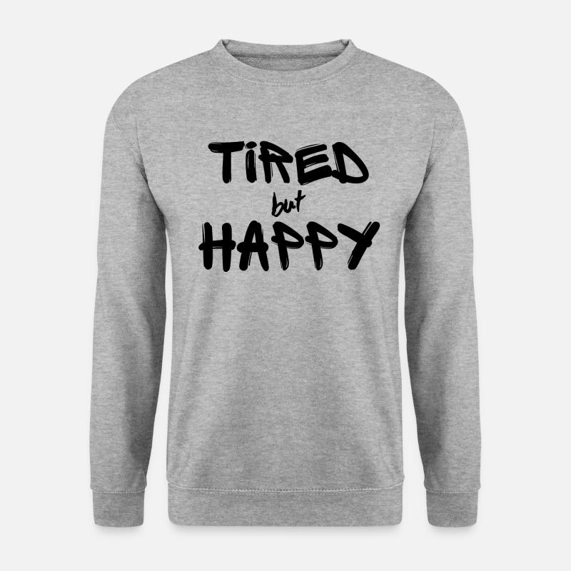 Tired but Happy black - Unisex Pullover - Weißgrau meliert