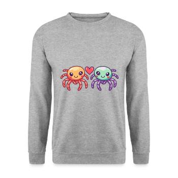 Tarantula Comic Paar Liebe - Unisex Pullover - Weißgrau meliert - Vorne - Alina (178cm) & Michal (187cm)