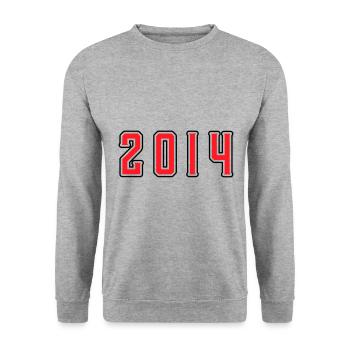 2014 Jahr Geburtstag - Unisex Pullover - Weißgrau meliert - Vorne - Alina (178cm) & Michal (187cm)