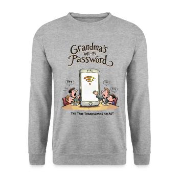 Grandma's Wi-Fi password - Unisex Sweatshirt - salt & pepper - Front - Alina (178cm) & Michal (187cm)