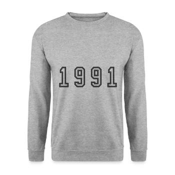 1991 Jahr Zahl - Unisex Pullover - Weißgrau meliert - Vorne - Alina (178cm) & Michal (187cm)