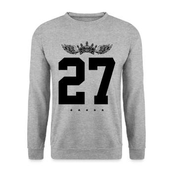 27 Zahl Krone - Unisex Pullover - Weißgrau meliert - Vorne - Alina (178cm) & Michal (187cm)