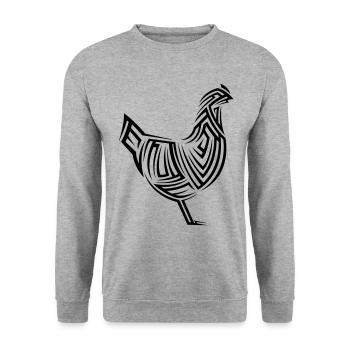 Huhn Tribal Tattoo - Unisex Pullover - Weißgrau meliert - Vorne - Alina (178cm) & Michal (187cm)