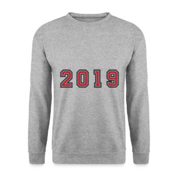 2019 Jahr Zahl - Unisex Pullover - Weißgrau meliert - Vorne - Alina (178cm) & Michal (187cm)
