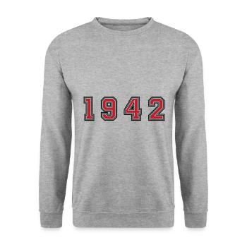 1942 Jahr Zahl - Unisex Pullover - Weißgrau meliert - Vorne - Alina (178cm) & Michal (187cm)