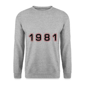1981 Jahr Zahl - Unisex Pullover - Weißgrau meliert - Vorne - Alina (178cm) & Michal (187cm)