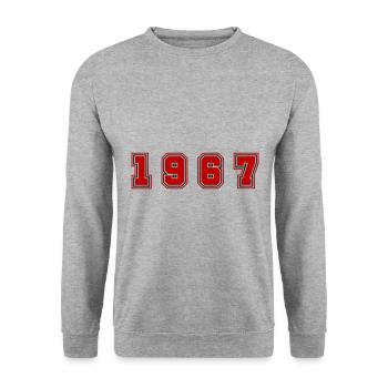 1967 Jahr Zahl - Unisex Pullover - Weißgrau meliert - Vorne - Alina (178cm) & Michal (187cm)
