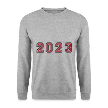 2023 Jahr Zahl - Unisex Pullover - Weißgrau meliert - Vorne - Alina (178cm) & Michal (187cm)