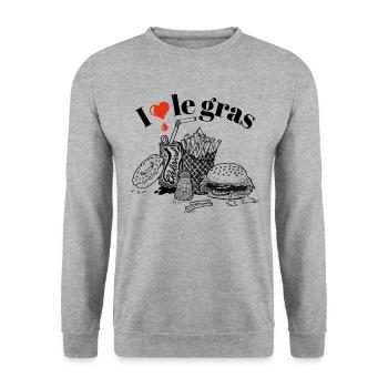 I love le gras - Sweat-shirt Unisexe - gris chiné - Devant - Alina (178cm) & Michal (187cm)