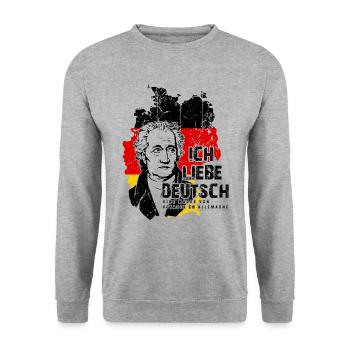 Ich Liebe Deutsch (Deutschlandskarte) - Unisex Pullover - Weißgrau meliert - Vorne - Alina (178cm) & Michal (187cm)