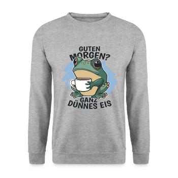 Guten Morgen ? Ganz dünnes Eis ! Morgenmuffel - Unisex Pullover - Weißgrau meliert - Vorne - Alina (178cm) & Michal (187cm)