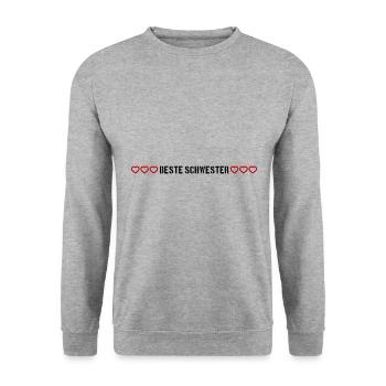 Beste Schwester Herz Liebe - Unisex Pullover - Weißgrau meliert - Vorne - Alina (178cm) & Michal (187cm)