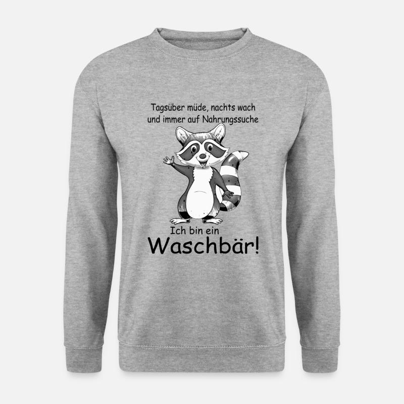 Tagsüber müde nachts wach Waschbär - Unisex Pullover - Weißgrau meliert