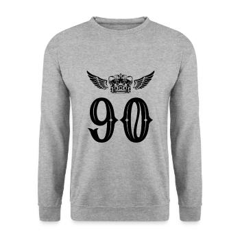 90 Zahl Krone - Unisex Pullover - Weißgrau meliert - Vorne - Alina (178cm) & Michal (187cm)