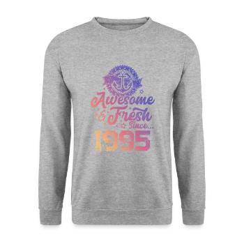 1995 awesome fresh - Unisex Pullover - Weißgrau meliert - Vorne - Alina (178cm) & Michal (187cm)
