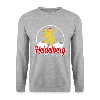 Heidelberg Löwe Deutschland - Dunkel Vintage - Unisex Pullover - Weißgrau meliert - Vorne - Alina (178cm) & Michal (187cm)
