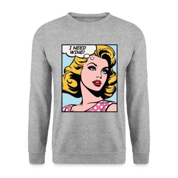 Ich brauche Wein, Pop-Art-Mädchen - Unisex Pullover - Weißgrau meliert - Vorne - Alina (178cm) & Michal (187cm)