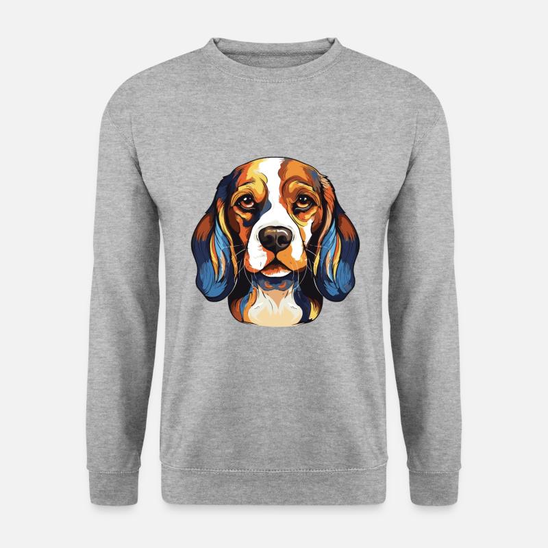 Beagle Hund Portrait - Unisex Pullover - Weißgrau meliert