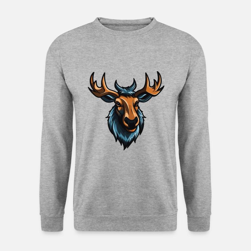 Elch Portrait - Unisex Pullover - Weißgrau meliert