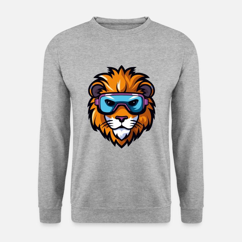 Ski Löwe Comic - Unisex Pullover - Weißgrau meliert