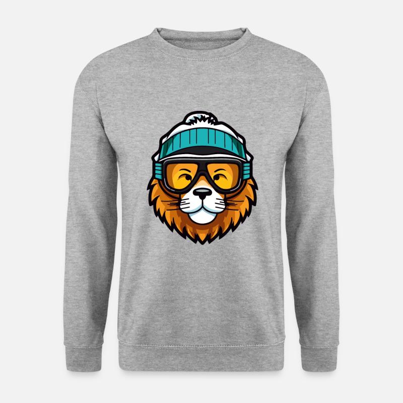 Löwe Snowboard Ski Brille Comic - Unisex Pullover - Weißgrau meliert