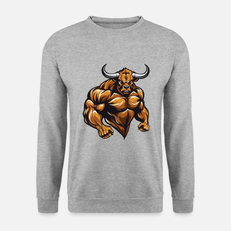 Bulle Stier Muskeln Beast Bodybuilding - Unisex Pullover - Weißgrau meliert