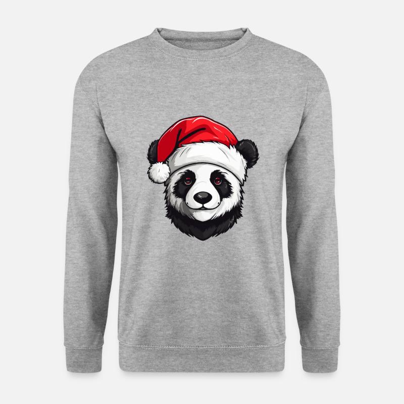 Panda Kopf Weihnachten Xmas - Unisex Pullover - Weißgrau meliert