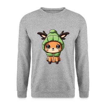Deer Cute Winter - Unisex Sweatshirt - salt & pepper - Front - Alina (178cm) & Michal (187cm)