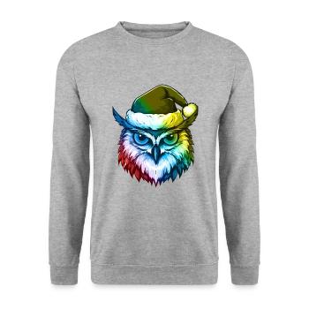 Tête de hibou Noël Portrait coloré - Sweat-shirt Unisexe - gris chiné - Devant - Alina (178cm) & Michal (187cm)