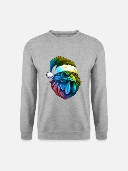 Hahn Kopf Weihnachten Portät Bunt - Unisex Pullover - Weißgrau meliert